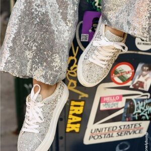 Betsey Johnson Glittering Silver Sneakers